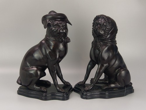 Pair bronzed pugs faux - pair,