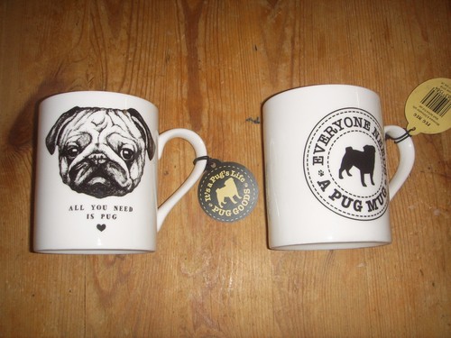 Pair pug fine china mugs - pair,