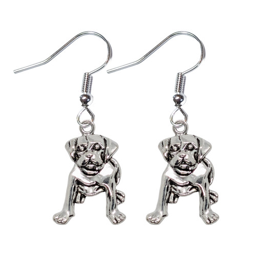 Cute silver pug - dog, earrings
