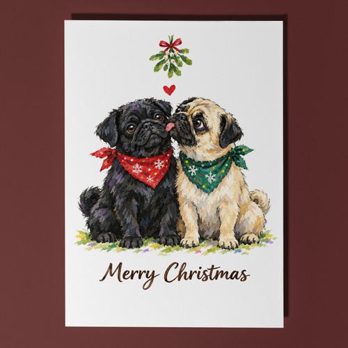 Pug christmas card mistletoe - pug,